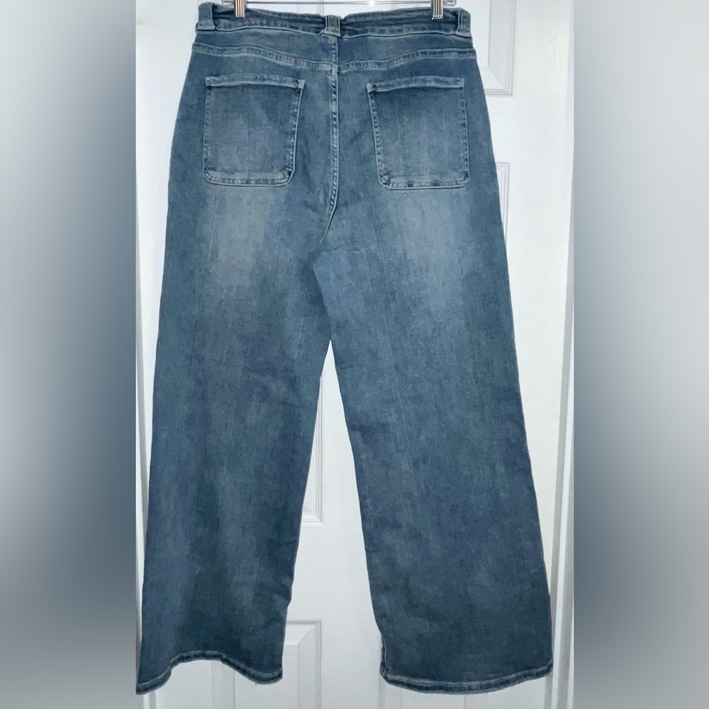 Blue Artemis Jeans Size 12  High Rise WIDE LEG Cotton Blend Stretch - Picture 4 of 6